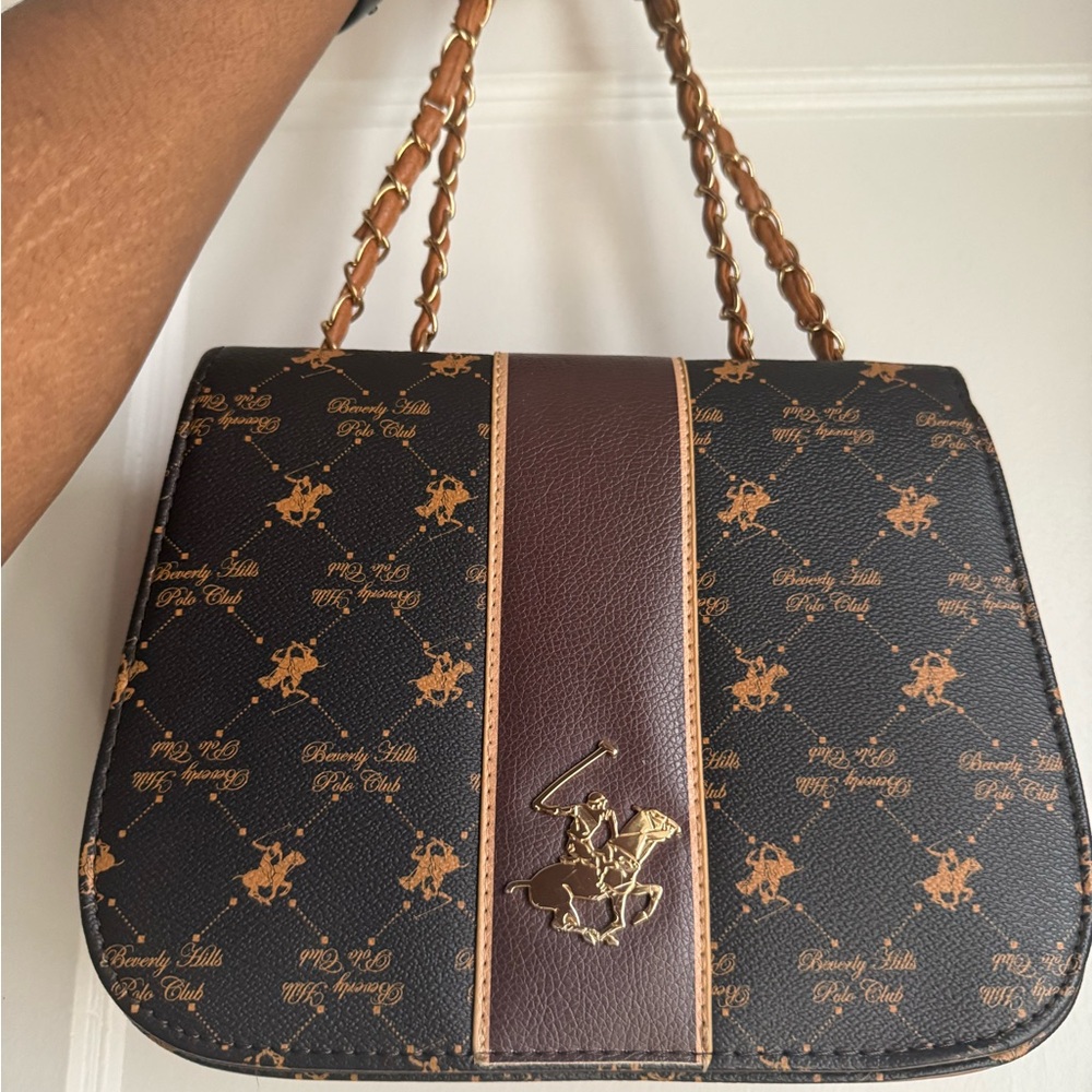 Beverly Hills Polo Club Black and Tan Shoulder Bag